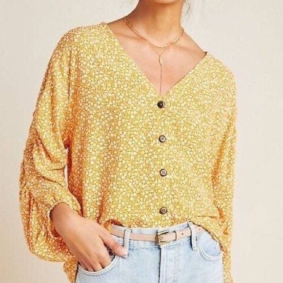 Maeve Anthropologie Floral Button V Neck - Picture 2 of 7